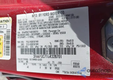 2016 Ford Fusion S из США, поврежденный, VIN 3FA6P0G71GR328701